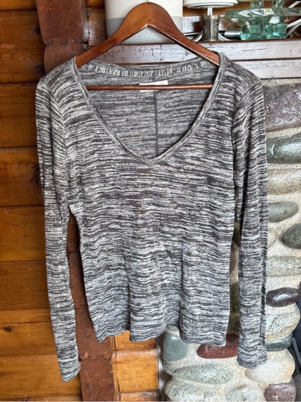 Abercrombie & Fitch Gray Marled V-Neck Long Sleeve Tee Soft Basic Minimalist L